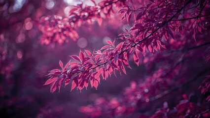 Poster - Out-of-focus purple violet bokeh background resembling a forest environment