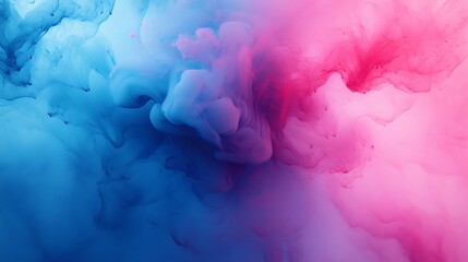 Poster - Pink and blue ink mixing together creating abstract shapes