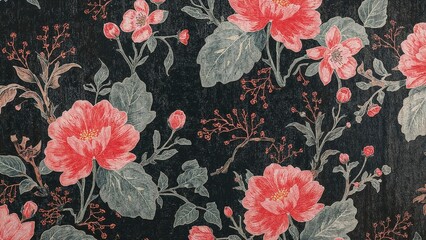 Poster - Bright blossom blocks and dark grey shades in a vibrant veneer wood dyeing material pattern