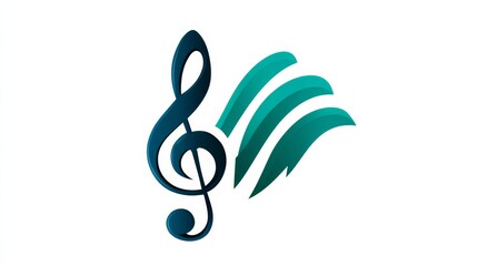 Poster - Logo for a music company with a note and a wave. The note is blue and the wave is green