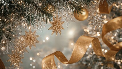 Poster - Festive backdrop adorned with shimmering tinsel and star decorations