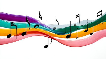 Poster - Colorful wave of notes with black dots on it. The notes are arranged in a rainbow pattern