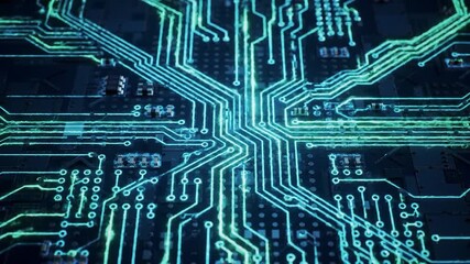 Poster - Circuit board intricate, glowing cyan lines