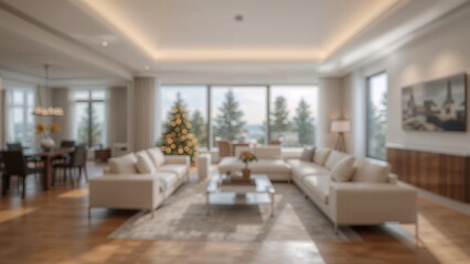 Poster - Contemporary living space with soft focus, spacious and bright interior, ideal for design concepts