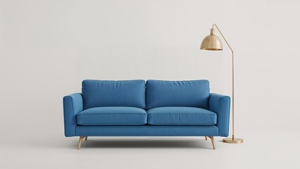Poster - Abstract living space with pastel background and blue sofa