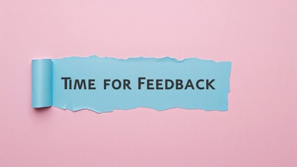 Wall Mural - Illustration of feedback timing shown on ripped blue paper fragments set against a pink background. Space reserved for writing.