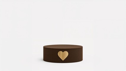 Poster - A round brown pedestal adorned with a gold heart pattern at the bottom.