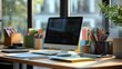 © creative - Modern office desk showing productivity and creativity with computer and stationery