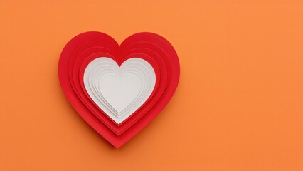 Poster - Valentine's Day cards featuring folded paper hearts in red and white on an orange backdrop with text space