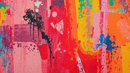 Poster - Colorful modern canvas featuring abstract paint spots and brush strokes
