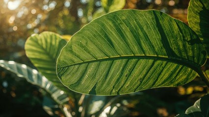 Poster - Nature-inspired background featuring a tropical leaf with rich green texture