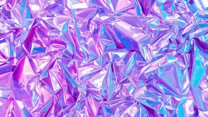 Poster - Abstract textured background featuring crinkled aluminum foil in bright pink and blue shades. A luminous neon color scheme creates a shiny, modern backdrop perfect for websites, flyers, and screen