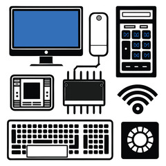 Aufkleber - Flat Vector Illustration of a Computer Setup with Monitor Keyboard and Mouse
