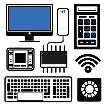 Flat Vector Illustration of a Computer Setup with Monitor Keyboard and Mouse