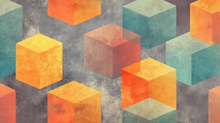 Poster - Colorful 3D cubes on a textured background with cool and warm tones