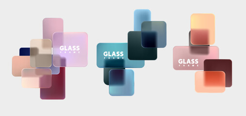 Fototapete - Set of geometric banner in liquid glass style. Colored and transparent squares and rectangles. Vector design elements.