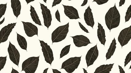 Poster - Silhouettes of gingko leaves in autumn with continuous line art wallpaper