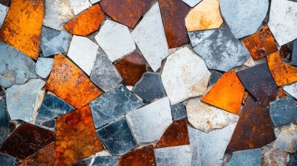 Poster - Colorful mosaic of stone tiles in warm and cool tones arranged artistically