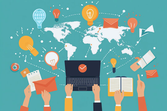Social media network icons connecting people through technology