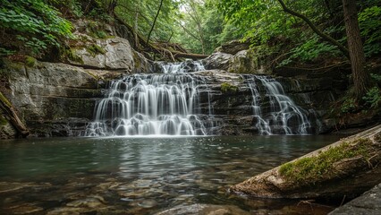 Wall Mural - cascades amidst dense woods