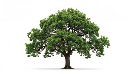 Wall Mural - a big tree with vibrant green leaves isolated on a stark white surface, symbolizing calmness and sti