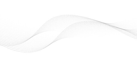 Poster - Dynamic particle waves in a halftone gradient form a flowing dot curve against a white backdrop, embodying technology, sound, music, and modern aesthetics. technology, science, innovation concepts	