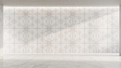 Poster - White concrete wall featuring light Bianco cement plaster and interior tile design textures