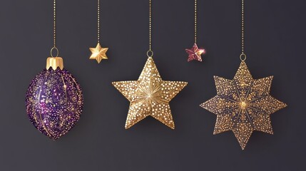 Poster - Colorful holiday decorations hanging against a dark background