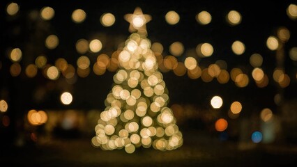 Poster - Nighttime bokeh effect on holiday tree lights