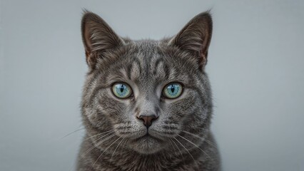 Poster - Detailed view of a grey tabby displaying mesmerizing blue eyes.