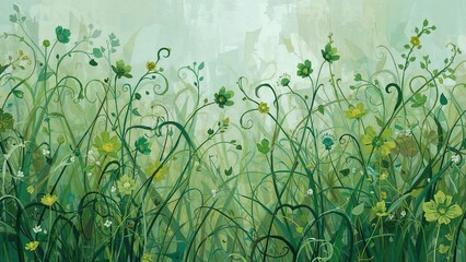 Poster - Artistic digital depiction of a thriving green garden