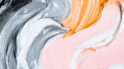 Poster - Swirls of vibrant paint in shades of pink, orange, black, and white