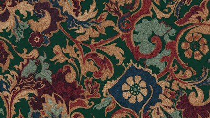 Poster - Luxurious carpet flooring featuring a mix of floral and swirl patterns in diverse colors.