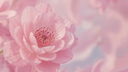 Poster - Delicate blossom captured with gentle blur for a floral backdrop. Muted pastel hues create an abstract, textured design perfect for summer, weddings, nature, vintage, and spring themes.
