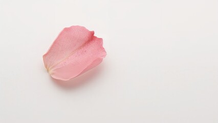 Poster - A single rose petal resting on a plain white sheet against a clean backdrop with space for text.