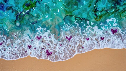 Poster - Creative abstract depiction of waves and sandy coast using alcohol ink