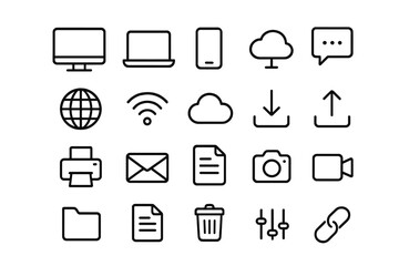 Aufkleber - Minimal line icon set for digital and print use as editable vector graphics with transparent background - simple outline icon pack for web, mobile UI, app design and marketing