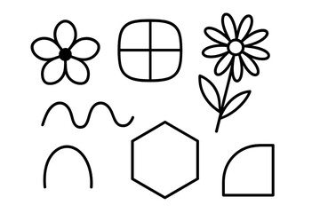Poster - Versatile Black Line Vector Shapes and Floral Elements for Art, Decoration, Web Design and Digital Illustration on Transparent Background