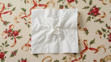 Poster - A wrinkled white napkin with a waffle texture background