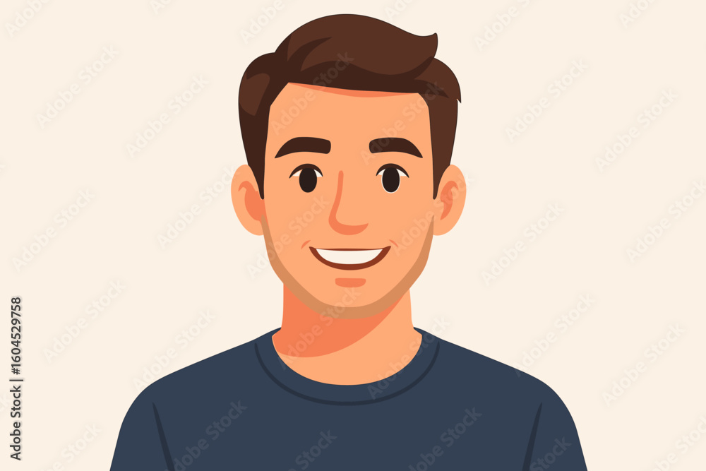 Young man vector portrait cartoon illustration. Male person smiling ...