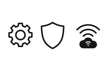 Poster - Sleek technology icon set with gear, shield and Wi-Fi cloud symbols for technology, cybersecurity and cloud computing projects, vector illustration on transparent background
