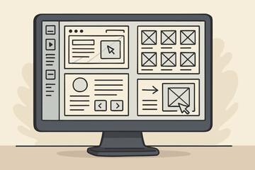 ui/ux design concept. computer screen showing prototype software with wireframes and layouts. web ap