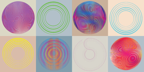 Fototapete - Lines and dots in Circle Form .Rotate rounded shape Vector .Rotating dots form a circle .Rotating and linear design element . Various lines forming round shape . Abstract Geometric line art .
