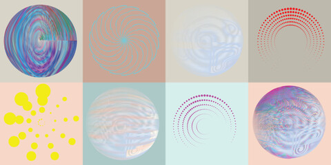 Fototapete - Lines and dots in Circle Form .Rotate rounded shape Vector .Rotating dots form a circle .Rotating and linear design element . Various lines forming round shape . Abstract Geometric line art .
