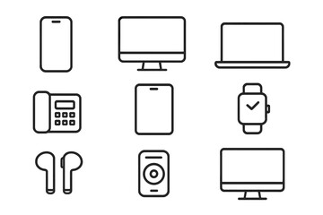 Fototapete - Electronic devices and technology line icon set. Modern outline vector symbols collection of computer, laptop, phone, tablet, smartwatch, speaker for web and mobile apps.