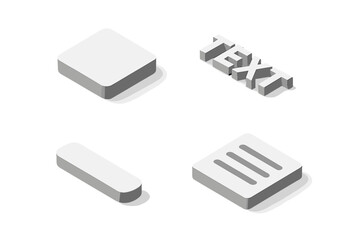 Aufkleber - Isometric shadow icons set. Collection of 3D flat design elements with realistic drop shadow effect. Vector illustration of text block, button, and abstract shapes for UI/UX.