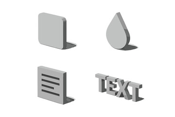 Aufkleber - Isometric shadow icons set. 3D vector graphic elements with soft drop shadow effect for UI, UX and web design. Modern flat design buttons, text and logo objects.