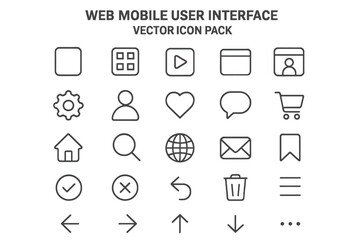 Fototapete - Web and mobile user interface vector icon pack. Line icons for website and application design. Navigation, user, settings, search, home, shopping cart. Outline symbols.