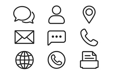 Fototapete - Contact us line icon set. Communication pictogram collection for business card. Vector symbols: phone, email, chat, address, location, message, user, website, fax. Simple outline signs.