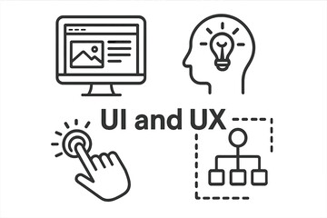 Fototapete - UI UX design icon set. User interface and experience concept. Web design, usability, information architecture, user flow, creative idea, and interaction vector pictogram.